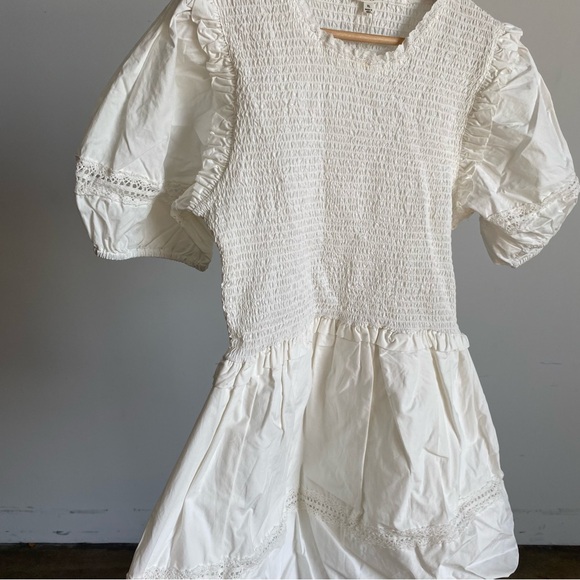 $249 NWT White For Love And Lemons “Sandy” Puff Sleeve Mini Dress Sz X-Large - Picture 7 of 13